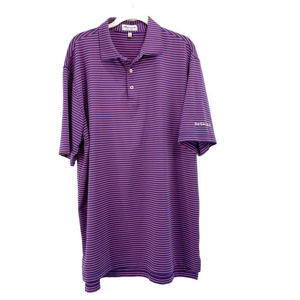 Peter Millar Joyce Stripe Performance Polo short top Size L blue red